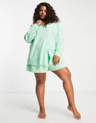 ASOS DESIGN Curve textured button through beach shirt in pastel green | ASOS (Global)