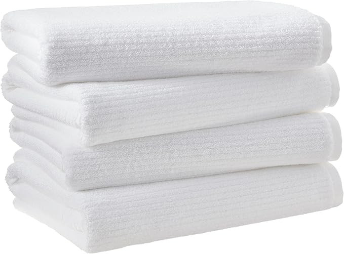 Amazon Aware 100% Organic Cotton Ribbed Bath Towels - Bath Towels, 4-Pack, White | Amazon (US)