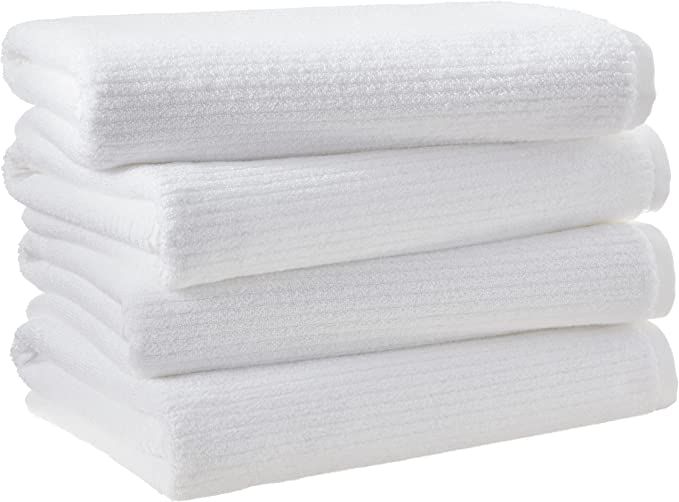Amazon Aware 100% Organic Cotton Ribbed Bath Towels - Bath Towels, 4-Pack, White | Amazon (US)