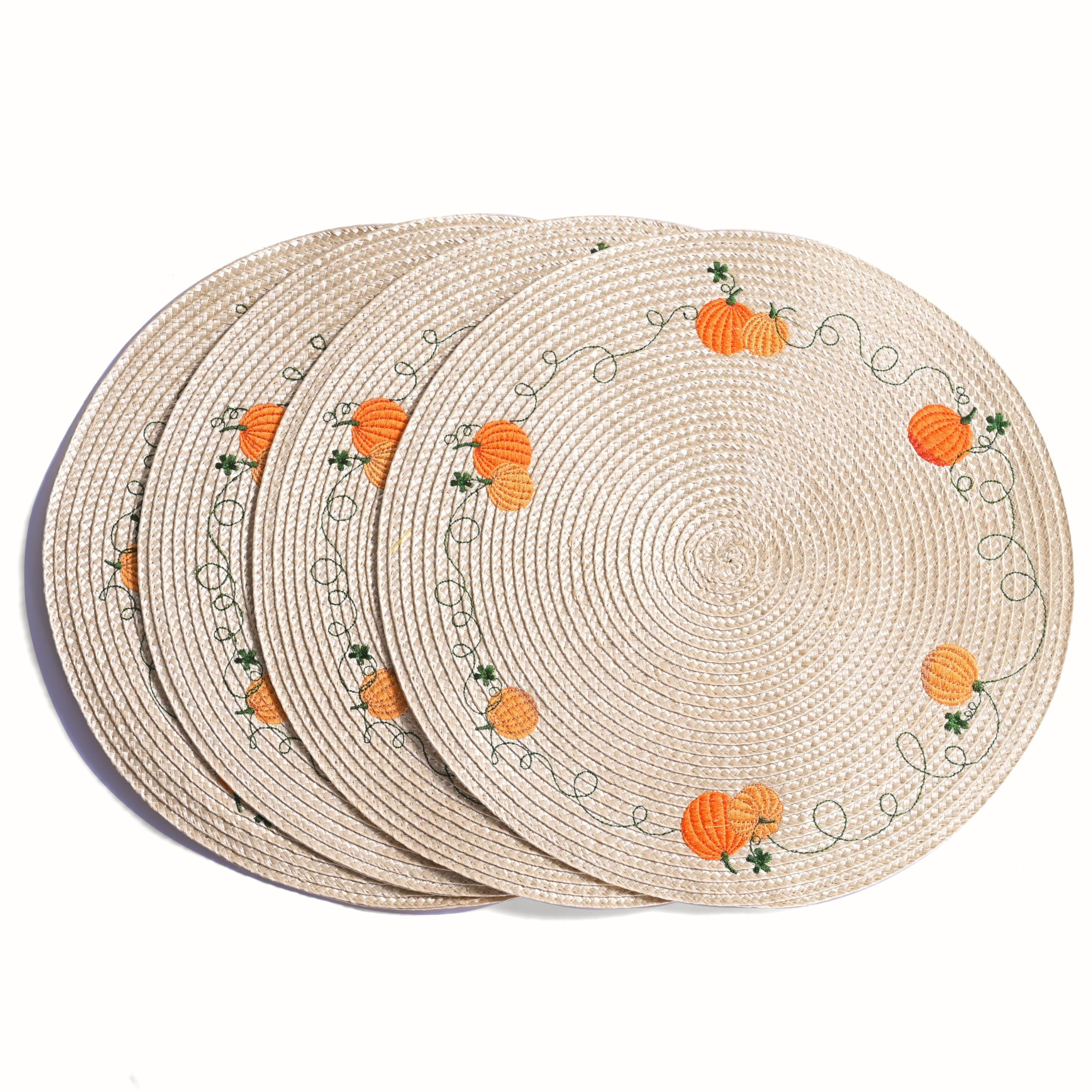 Round Fall Placemats Set of 4, Woven Pumpkin Table Mats for Autumn Harvest,Thanksgiving decoratio... | Amazon (UK)