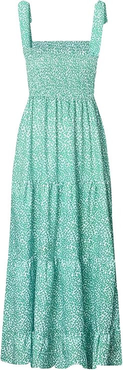 kinstell Women's Summer Boho Spaghetti Strap Square Neck Ruffle Casual Flowy Long Dress Beach Swi... | Amazon (US)
