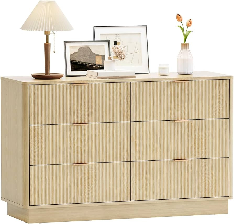 Elegant Fluted 6 Drawer Bedroom Dresser, Wood Dressers with Round Edge Design, Shallow Dresser Ch... | Amazon (US)
