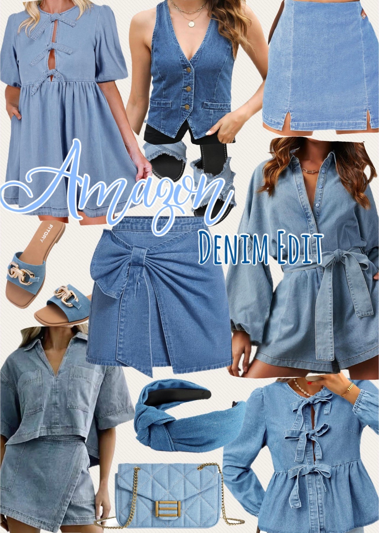 Denim finds on Amazon / denim skirt, denim top / denim dress / denim sandals 