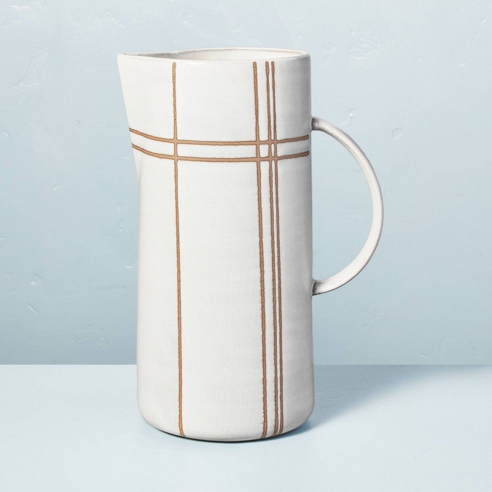 Plaid Stoneware Beverage Pitcher Cream/Clay - Hearth & Hand with Magnolia | Target