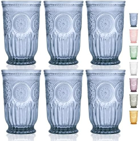 Blue Highball Glasses Set of 6 Tall Drinking Glasses 10 oz | Amazon (US)
