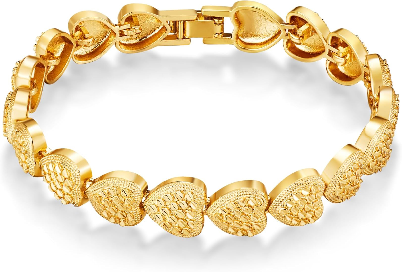 Gold Bracelet for Women Chunky 14k Gold Plated Textured Bracelet Handmade Heart Link Dainty Brace... | Amazon (US)