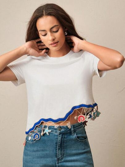 Anewsta Women's Vacation Niche Design Ocean Element T-Shirt | SHEIN