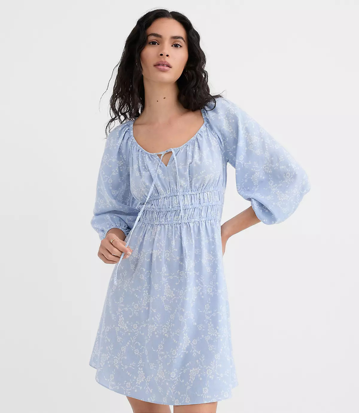 Bouquet Linen Cotton Smocked Mini Dress | LOFT