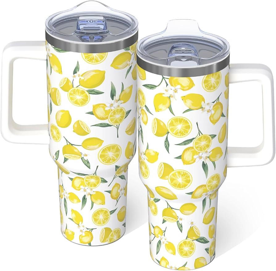 40oz Lemon Tumbler With handle, Stainless Steel Leak Proof Travel Coffee Mug Cup Water Bottle Tum... | Amazon (US)
