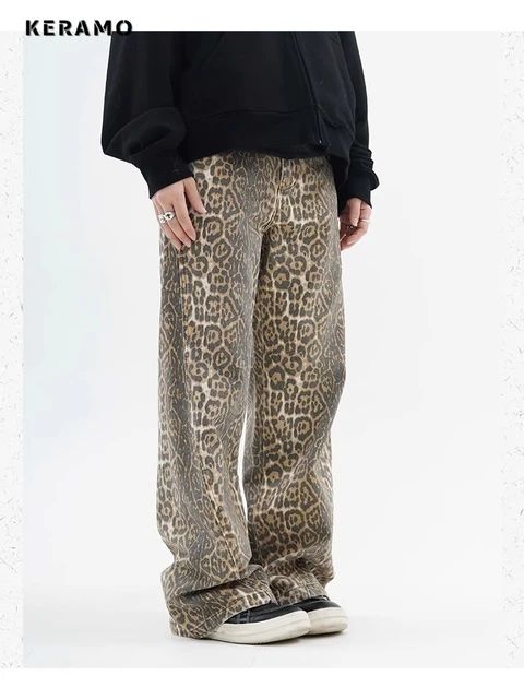 Vintage Leopard Print Jeans Women Spring Oversize Casual Hip Pop Wide Leg Trouser Trend High Wais... | AliExpress (US)