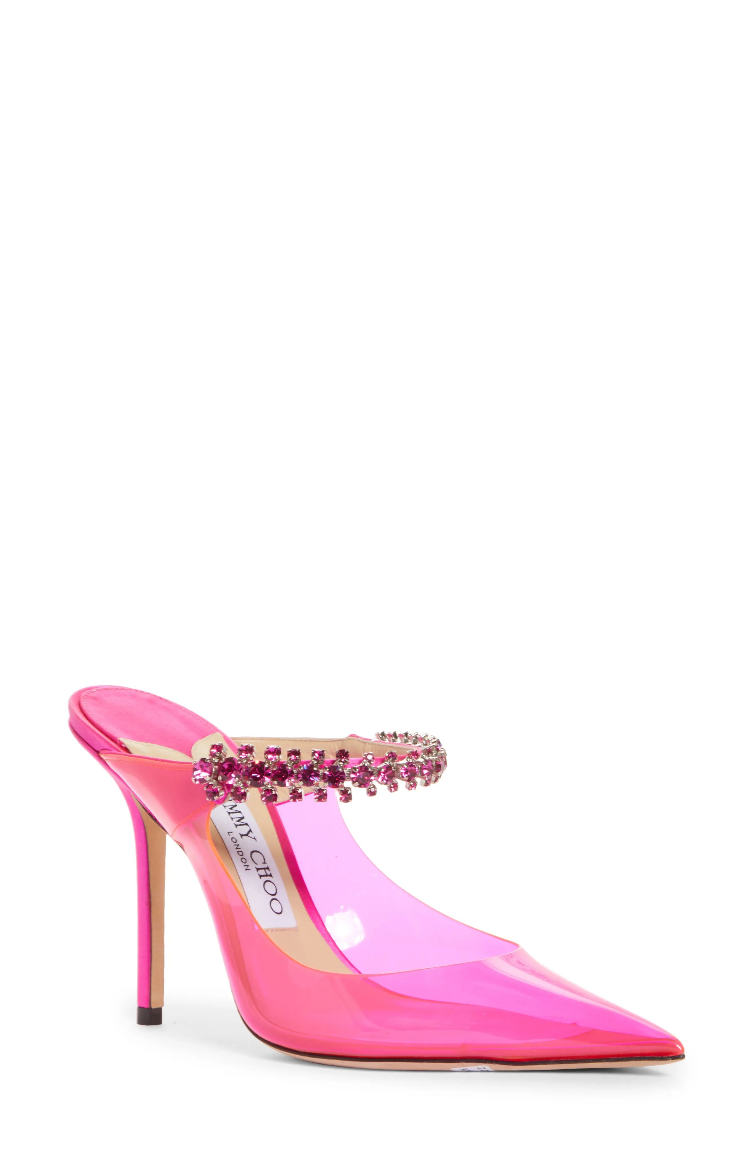 Jimmy Choo Bing Crystal Embellished Clear Mule in Hot Pink/Pink at Nordstrom, Size 5.5Us | Nordstrom