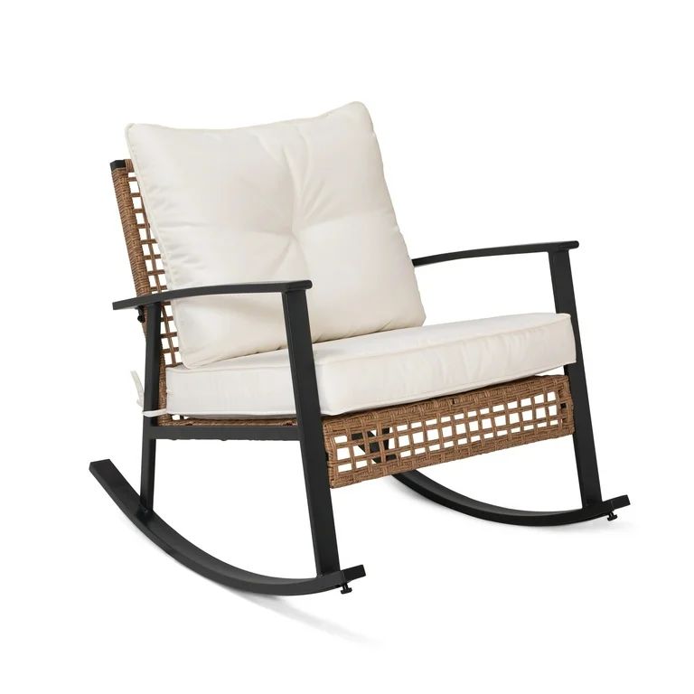 LAUSAINT HOME Outdoor Rocking Chair for Outside Patio, PE Rattan Glider Chair for Adult with Thic... | Walmart (US)