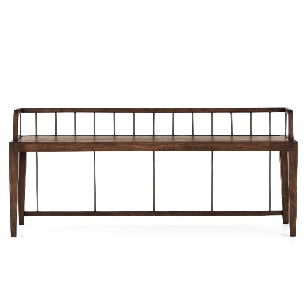 Enola Rustic Lodge Brown Solid Mango Wood Grey Iron Bench | Kathy Kuo Home
