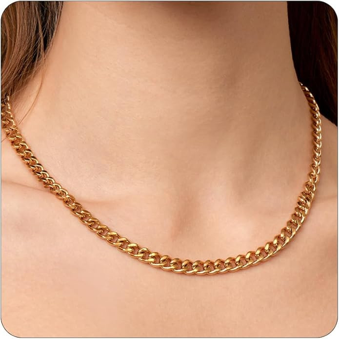 Gold Chunky Necklaces for Women 18K Gold Plated Chain Clasp Toggle Necklaces Dainty Herringbone S... | Amazon (US)