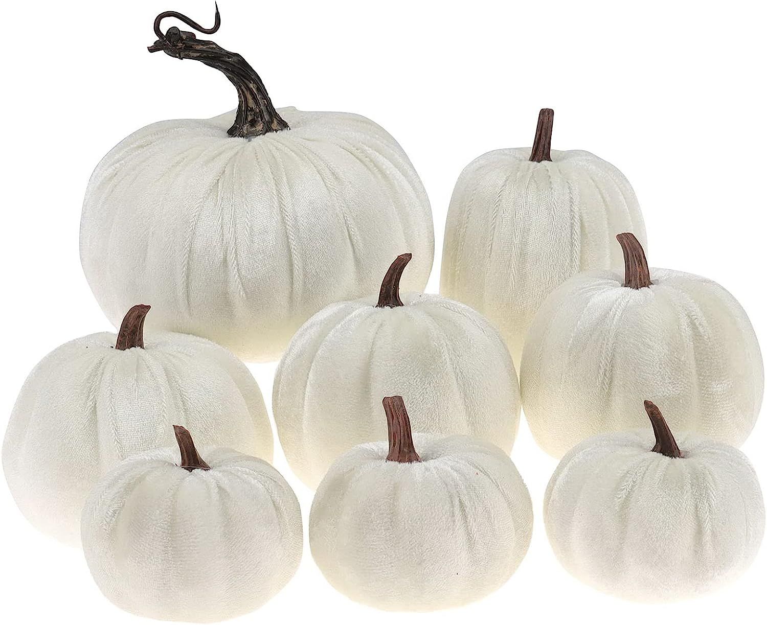 Gresorth 8pcs Assorted Size Fake Handmade White Velvet Pumpkins Artificial Fall Harvest Halloween... | Amazon (US)