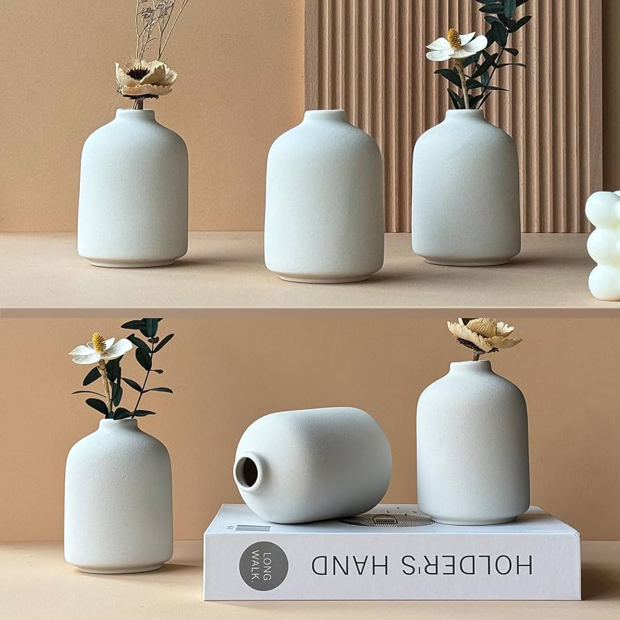 Modern White Small Ceramic Vase Set of 6 for Living Room Bedroom 4.13'' Minimalist Fresh Flower V... | Amazon (US)