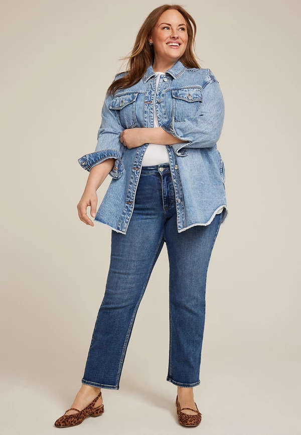Plus Size Raw Hem Denim Shacket | Maurices