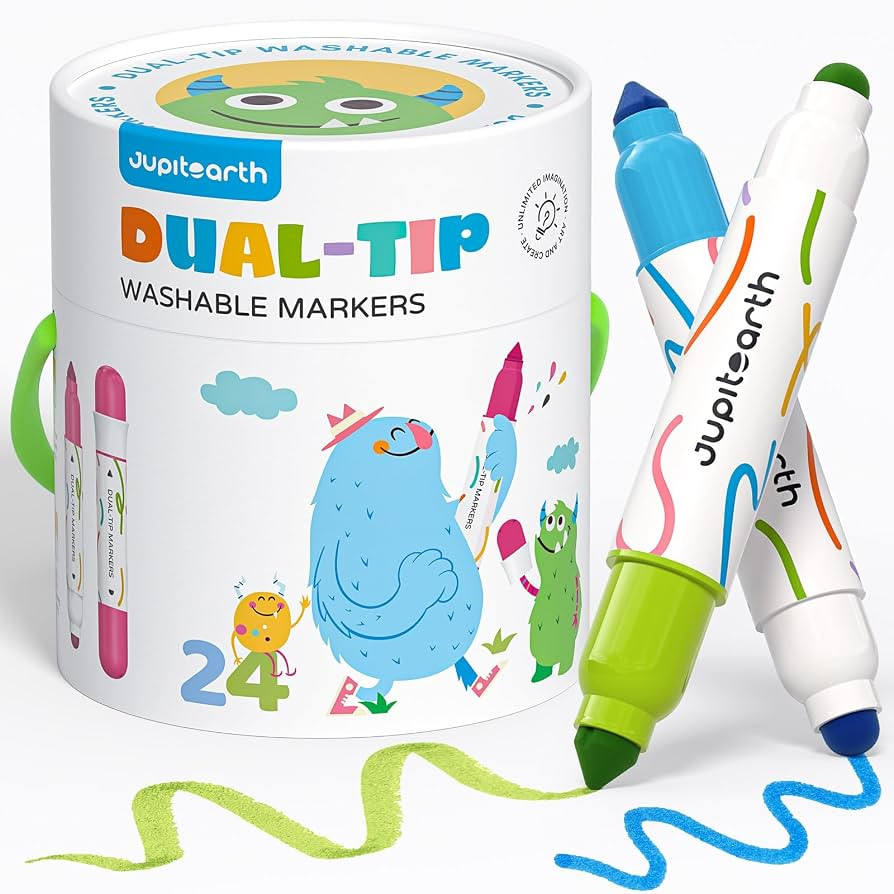 JUPITEARTH Washable Dual Tip Markers for Kids, Broad & Round Tip, Easy-Grip Design for Little Han... | Amazon (US)