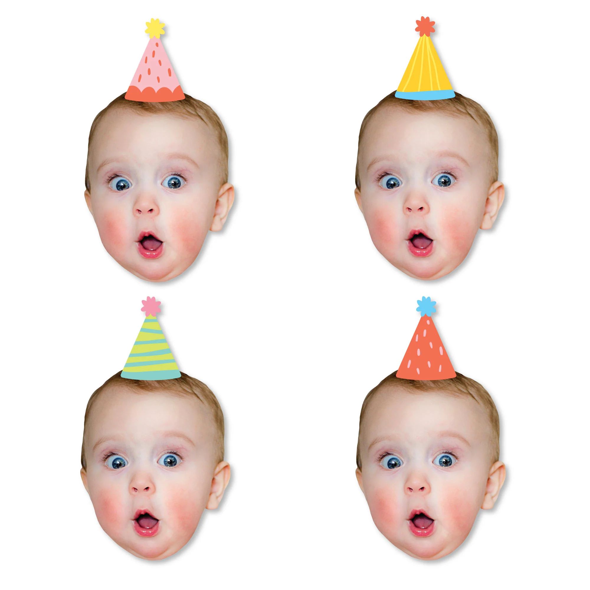 Custom Photo Party Time - Happy Birthday Party DIY Shaped Fun Face Cut-Outs - 24 Count | Big Dot of Happiness