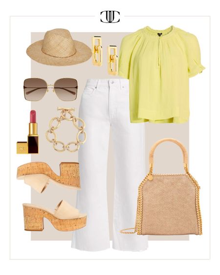 A fun pop of color with this puff sleeve blouse. Pairing it with a great pair of white denim and platform heels to give you height and elongate without killing your feet.

White denim, spring outfit, summer outfit, blouse, casual outfit, sun hate, sunglasses, cork heels

#LTKshoecrush #LTKstyletip #LTKover40
