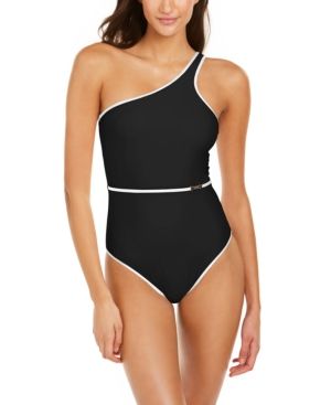 Calvin Klein Belted Bound One-Shoulder One-Piece Swimsuit Women's Swimsuit | Macys (US)