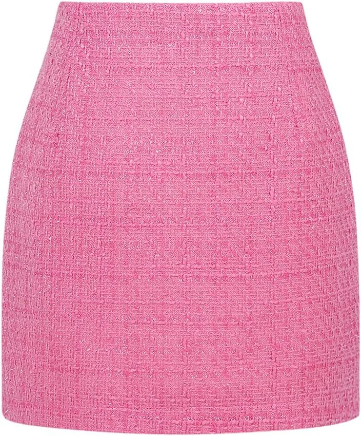 Kinghua Womens Wool Plaid Mini Skirt Fall Winter High Waisted Bodycon Pencil Skirt | Amazon (US)