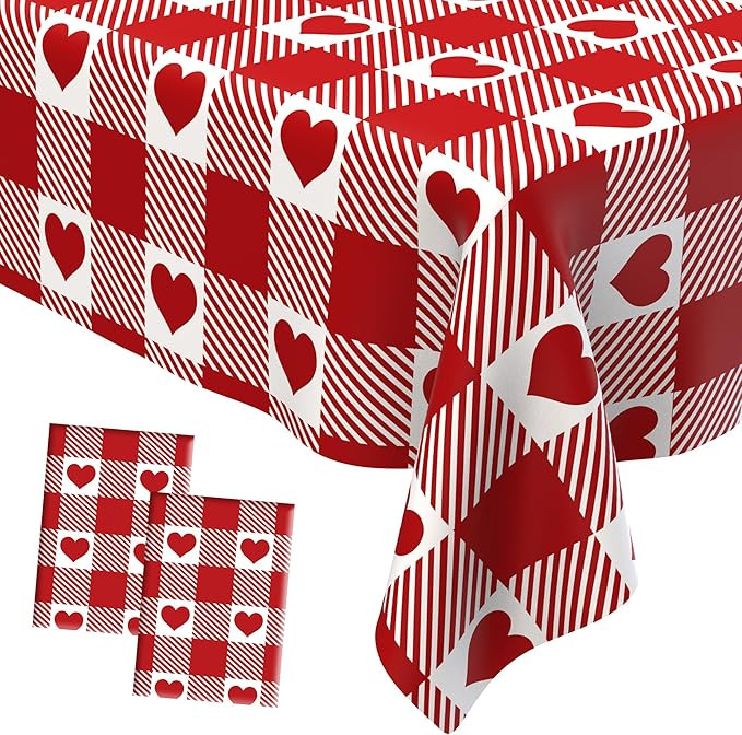 Valentines Tablecloth Plastic 2 Pcs Disposable Love Heart Tablecloth Rectangle Valentine Table Cl... | Amazon (US)