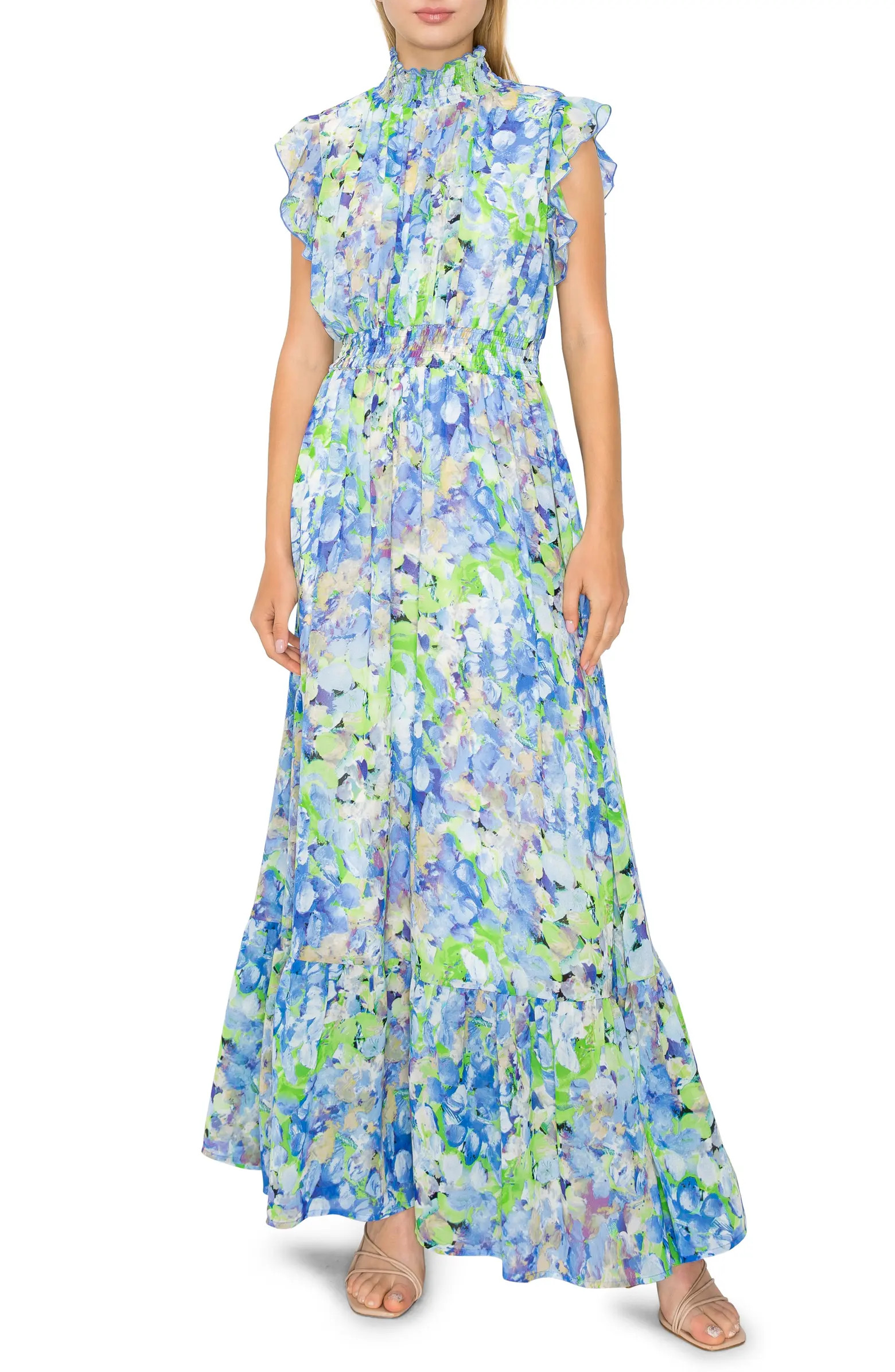 Smocked Mock Neck Tiered Maxi Dress | Nordstrom Rack