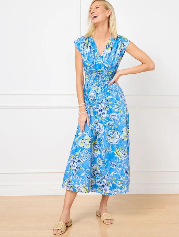 V-Neck Midi Dress - Sketched Botanical | Talbots