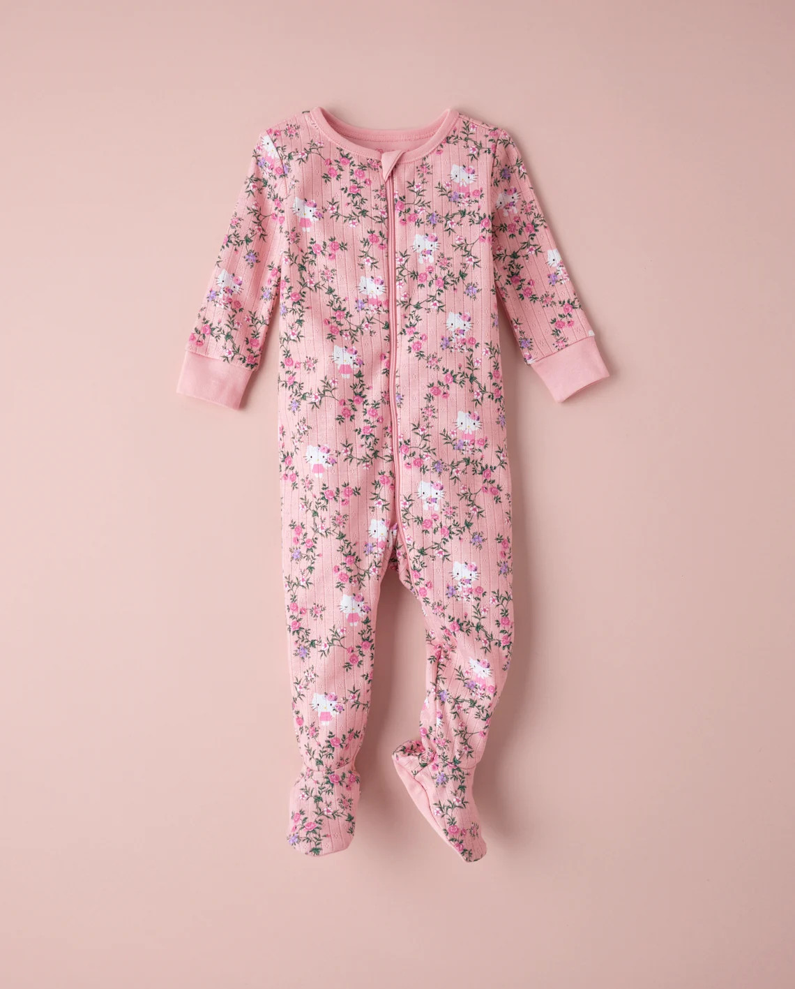 Baby Girls Long Sleeve Hello Kitty Floral Snug Fit Pointelle Footed One Piece Pajamas - PINK | Gy... | Gymboree