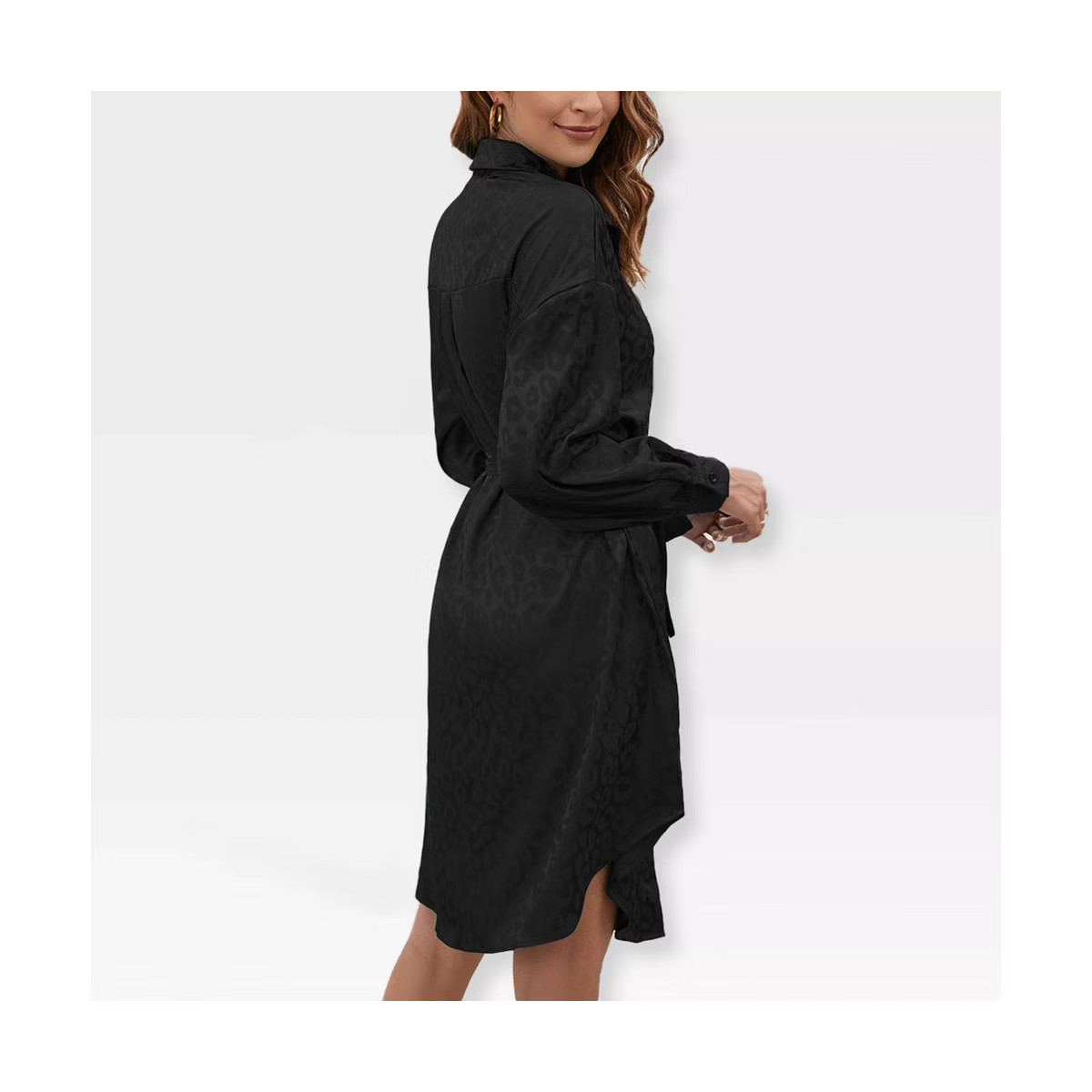 Womens Satin Leopard Long Sleeve Dress Brocade Shirt Dress Button Down Belted Silky Robe Bath Rob... | Target