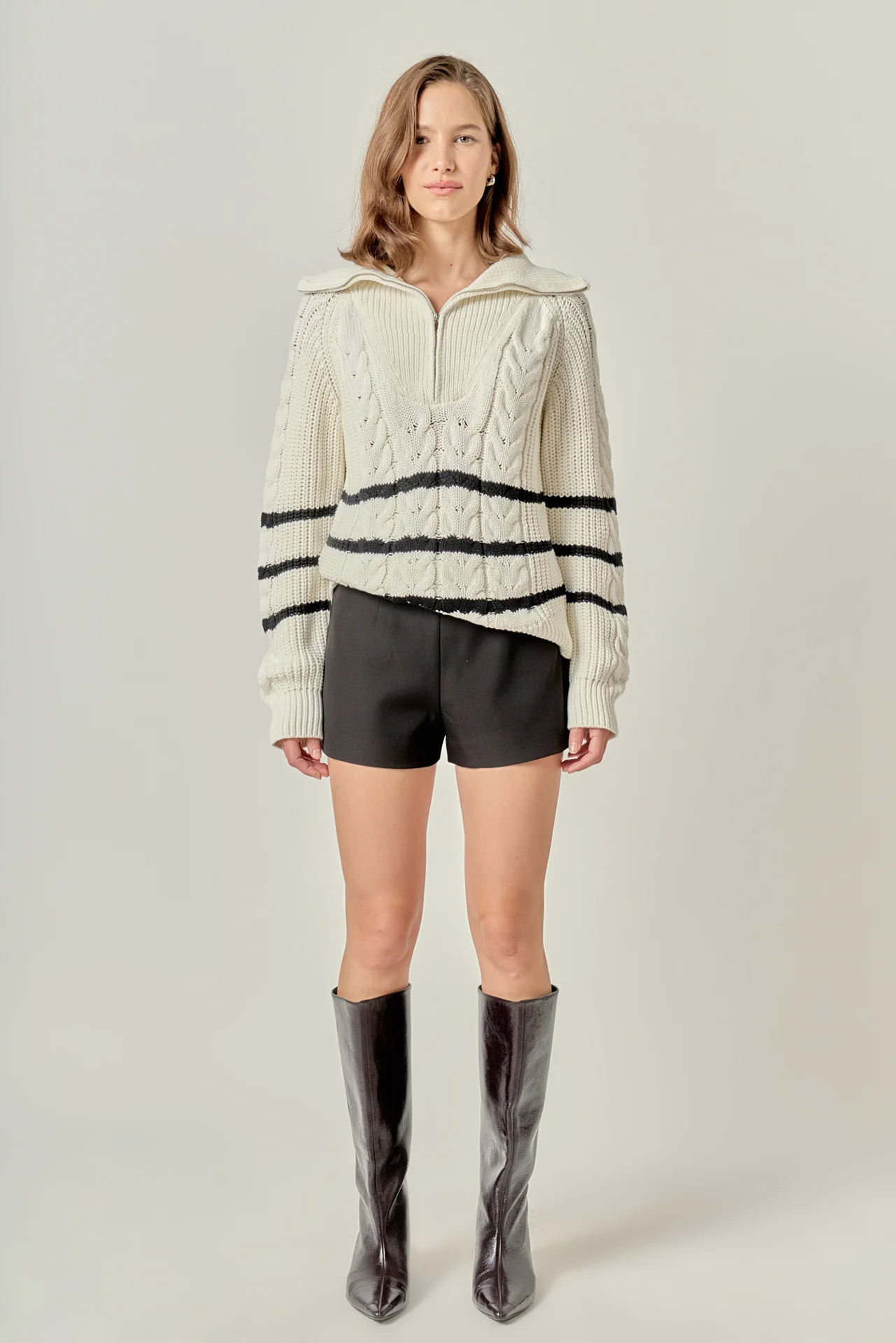 Stripe Zip up Sweater | English Factory