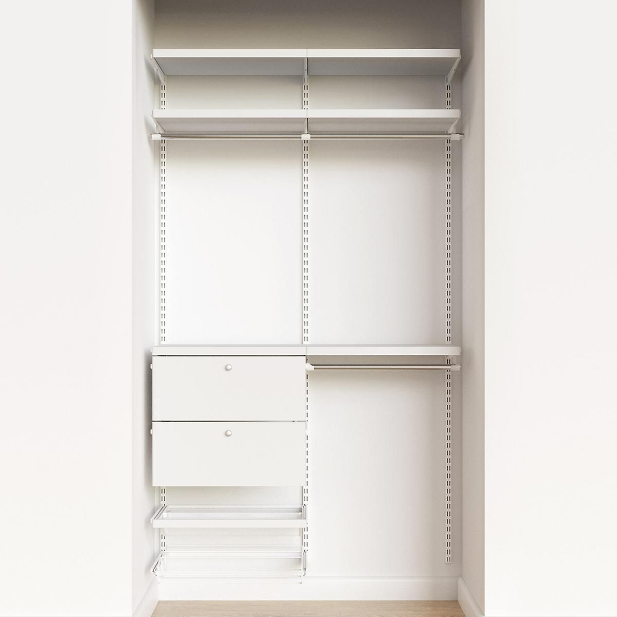 Elfa Décor 4' White & White Reach-In Drawer Front Closet | The Container Store