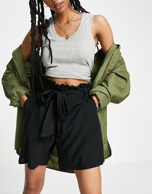 Vero Moda tie waist shorts in black | ASOS (Global)