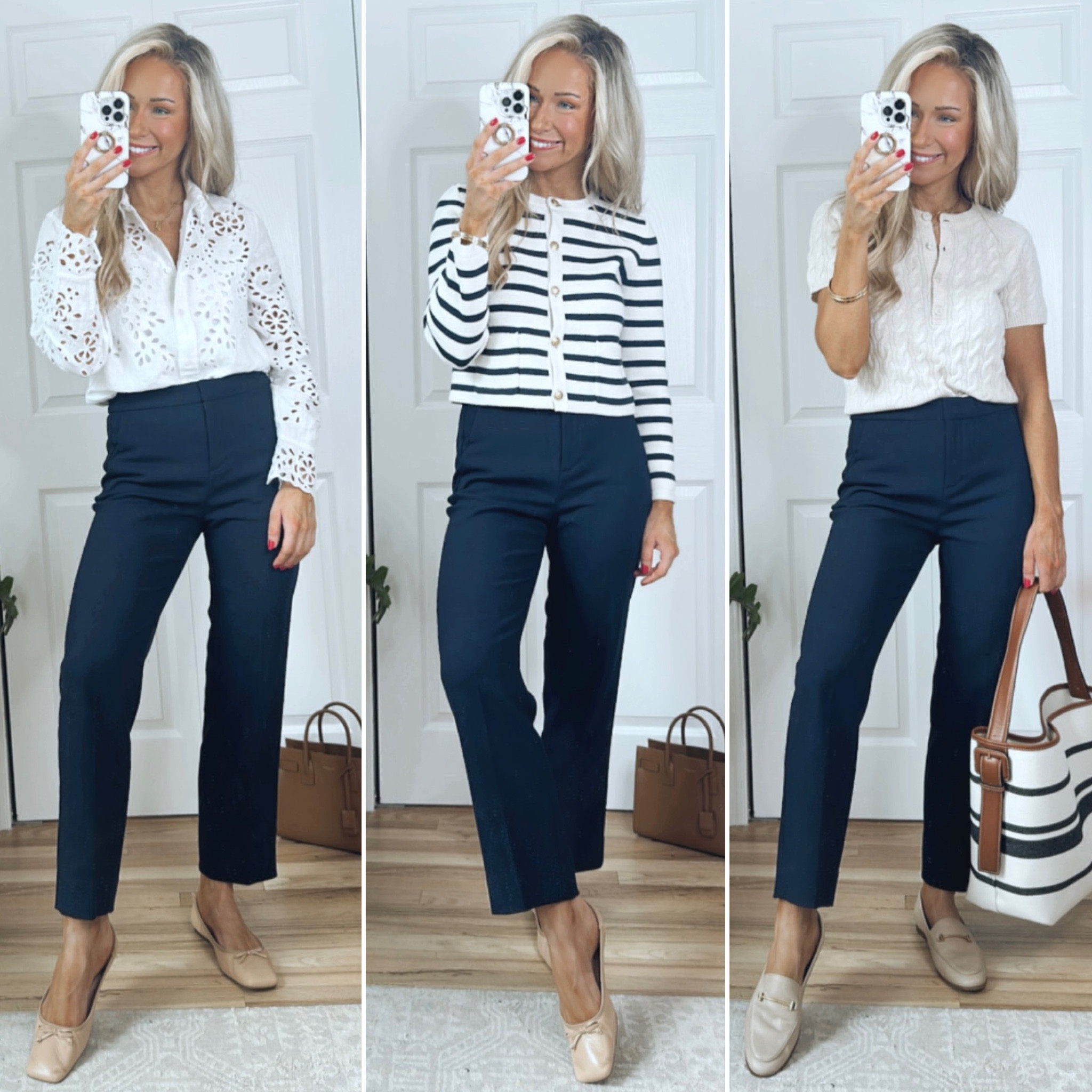Navy Dress Pants with Blue Sweater Outfits For Women (5 ideas