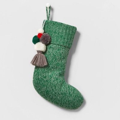 Marled Knit Christmas Stocking with Poms Green - Wondershop™ | Target