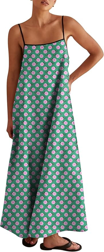 ANRABESS Womens Summer Maxi Dress Casual Spaghetti Straps Sundress Flowy Long Dresses with Pocket... | Amazon (US)