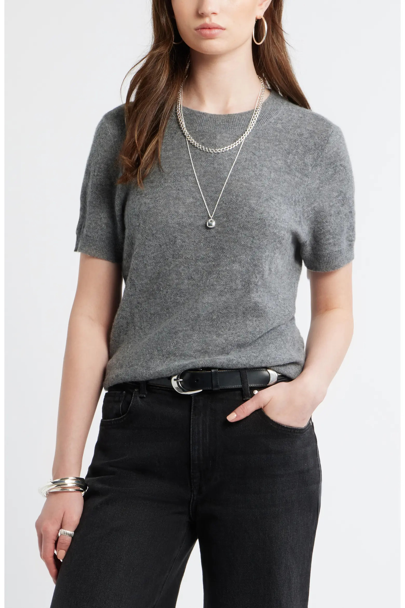 Floral Jacquard Short Sleeve Wool & Cashmere Sweater (Women) | Nordstrom | Nordstrom