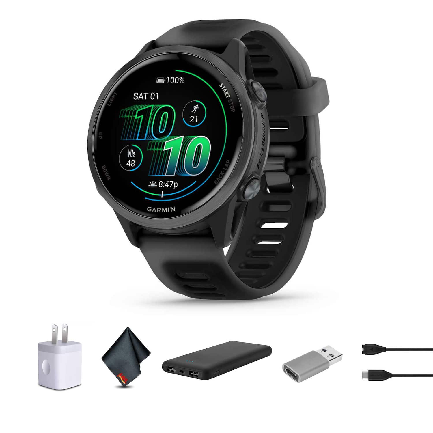 Garmin - Forerunner 570 Running Smartwatch, 42 MM, Slate Gray Aluminum with Translucent Black/Black Band Bundle - Slate Gray Aluminum - (2025) | Best Buy U.S.