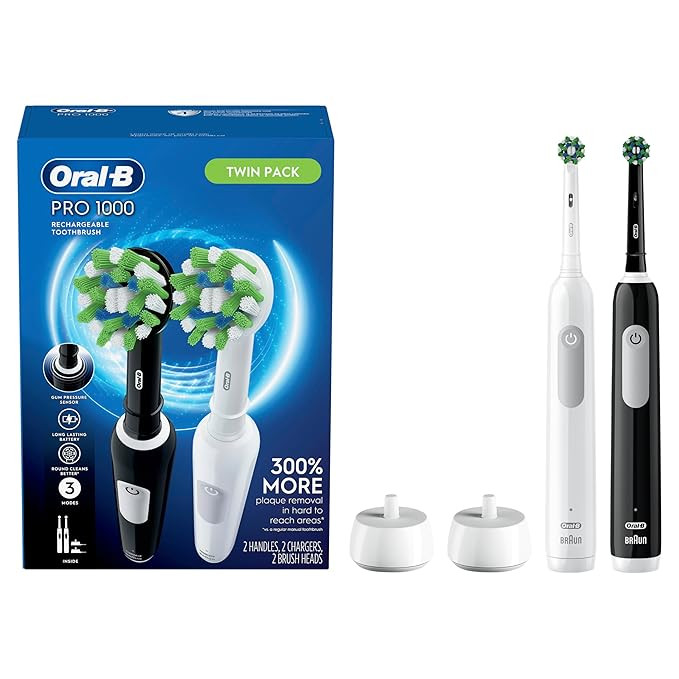 Oral-B Pro 1000 CrossAction Electric Toothbrush, Black and White, 2 Count | Amazon (US)