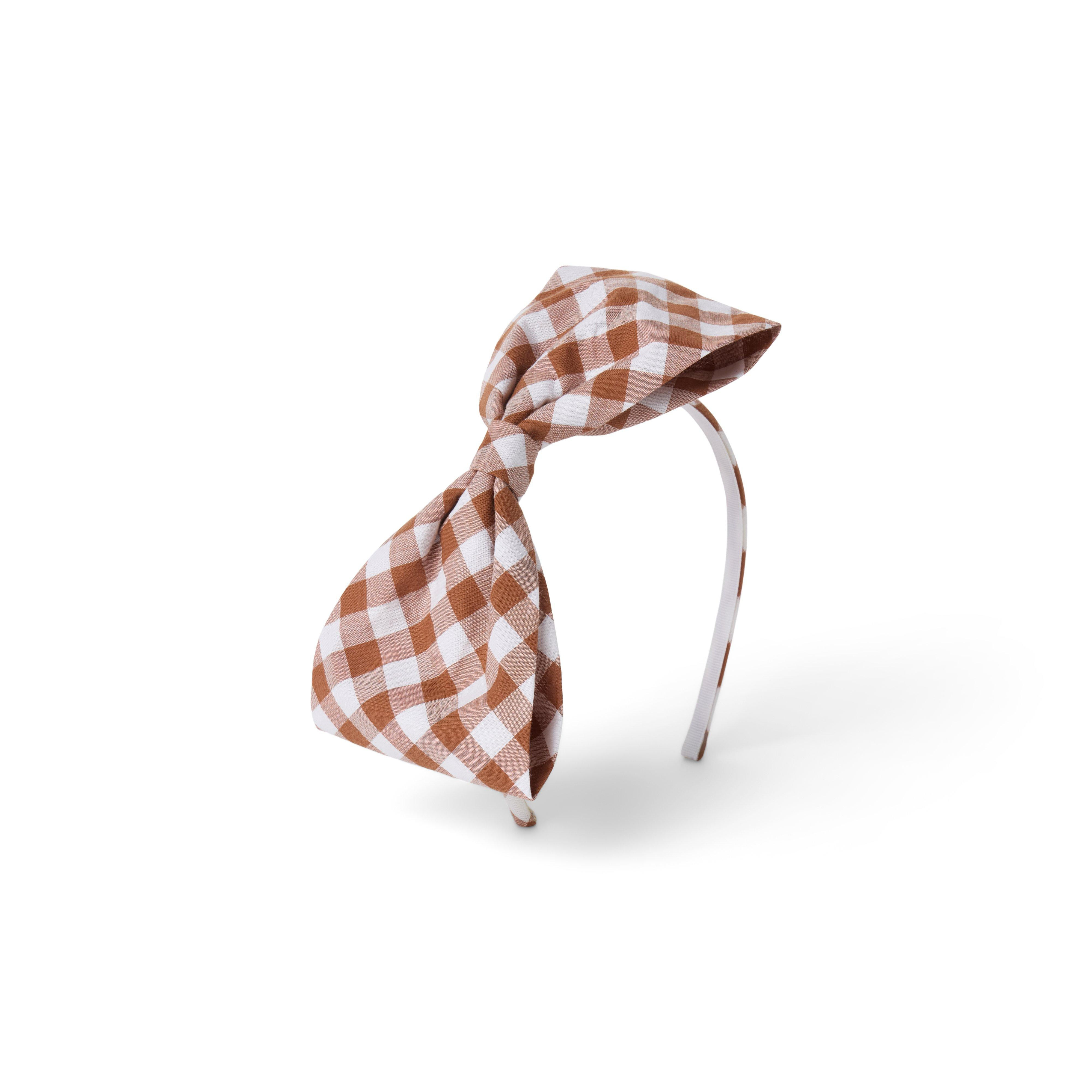 Janie and Jack | Gingham Bow Headband - Brown / One Size | Janie and Jack