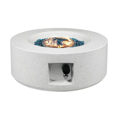 UPHA Round Terrazzo Fire Pits 28-in W Off-white Magnesium Oxide Round Propane Gas Fire Pit | Lowe's