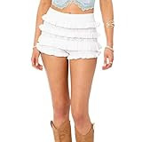 Women Hollow Out Crochet Knit Shorts Ruffled Layered Pleated Tiered Summer Fall Beach Music Festi... | Amazon (US)