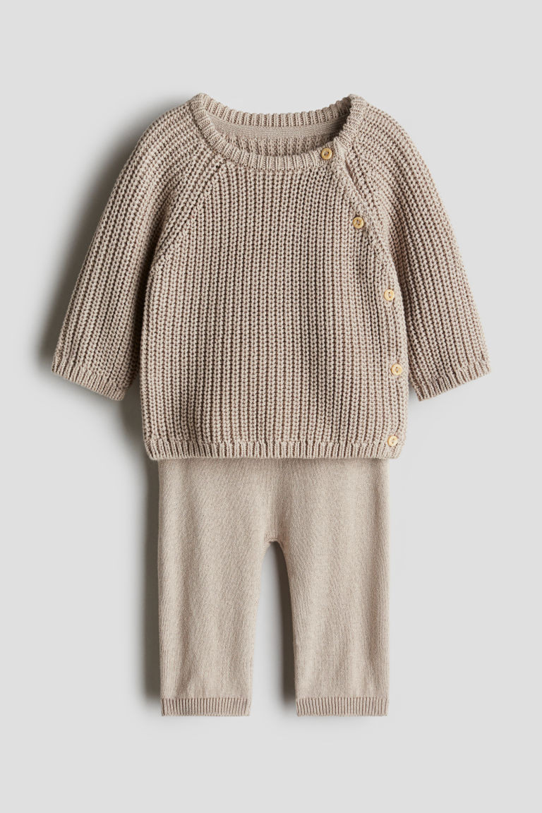 H & M - 2-piece Knit Cotton Set - Brown | H&M (US + CA)