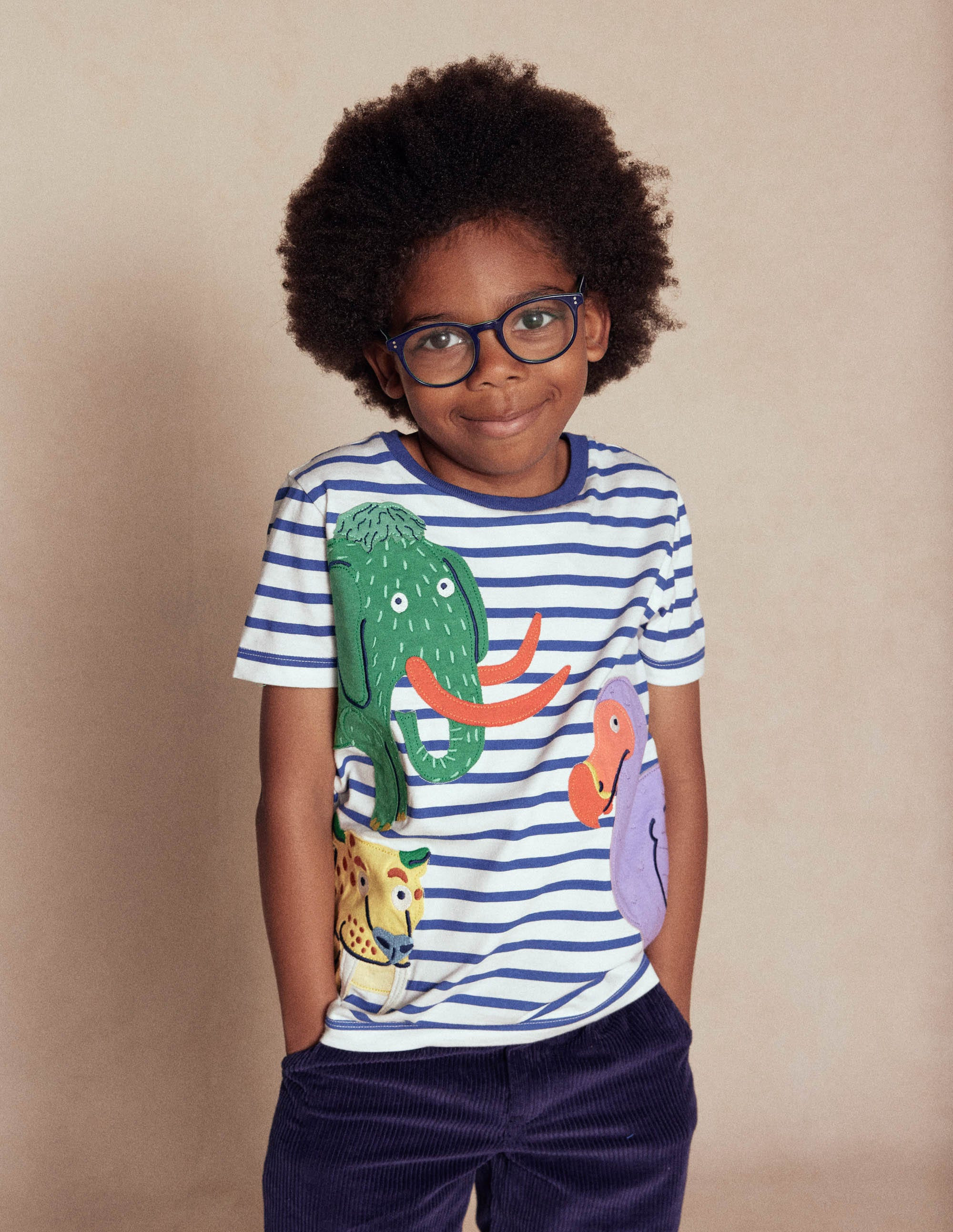 Short Sleeve Appliqué T-shirt-Prehistoric Animals Applique | Boden (US)