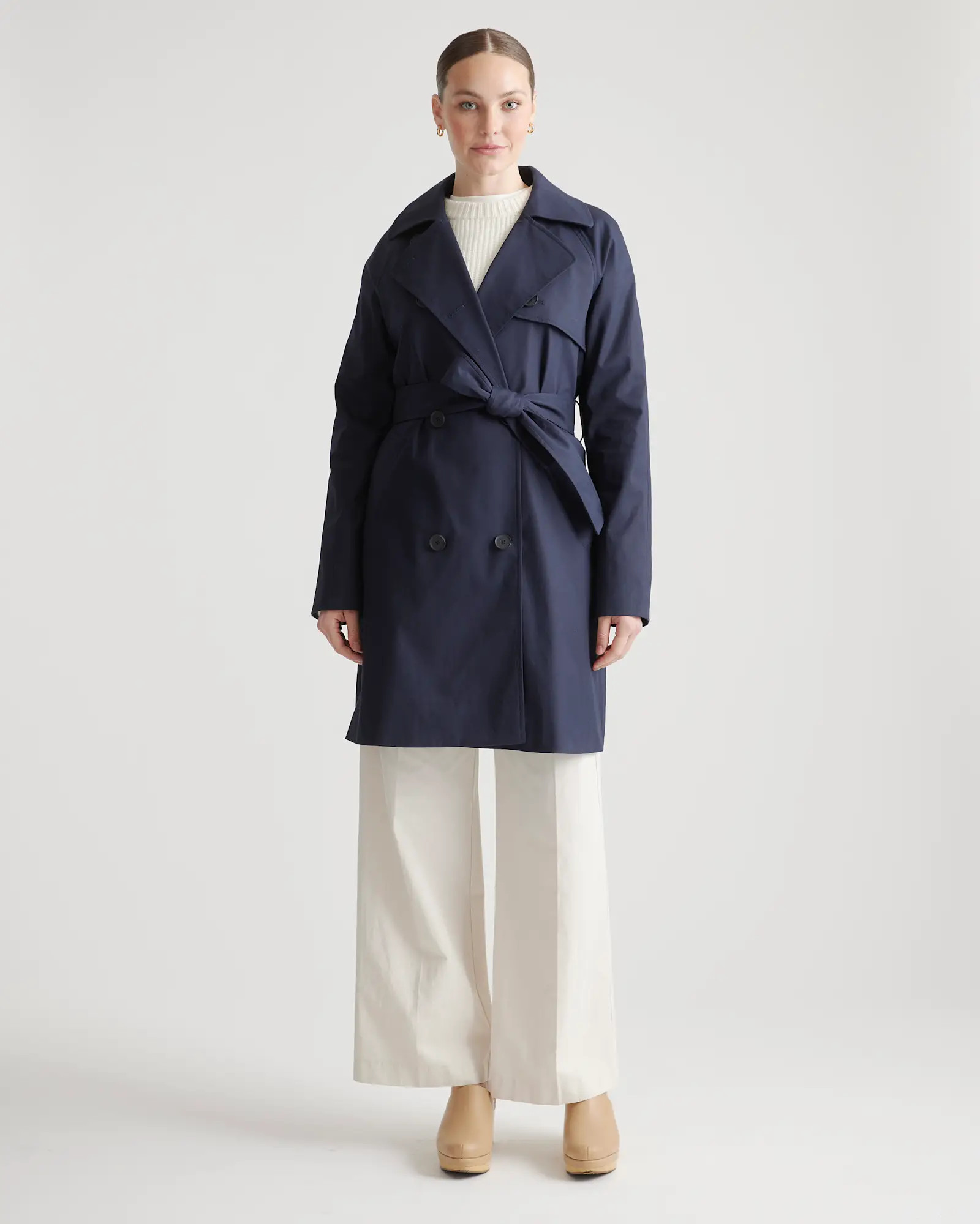 Women's Comfort Stretch Trench Coat in Navy | Quince