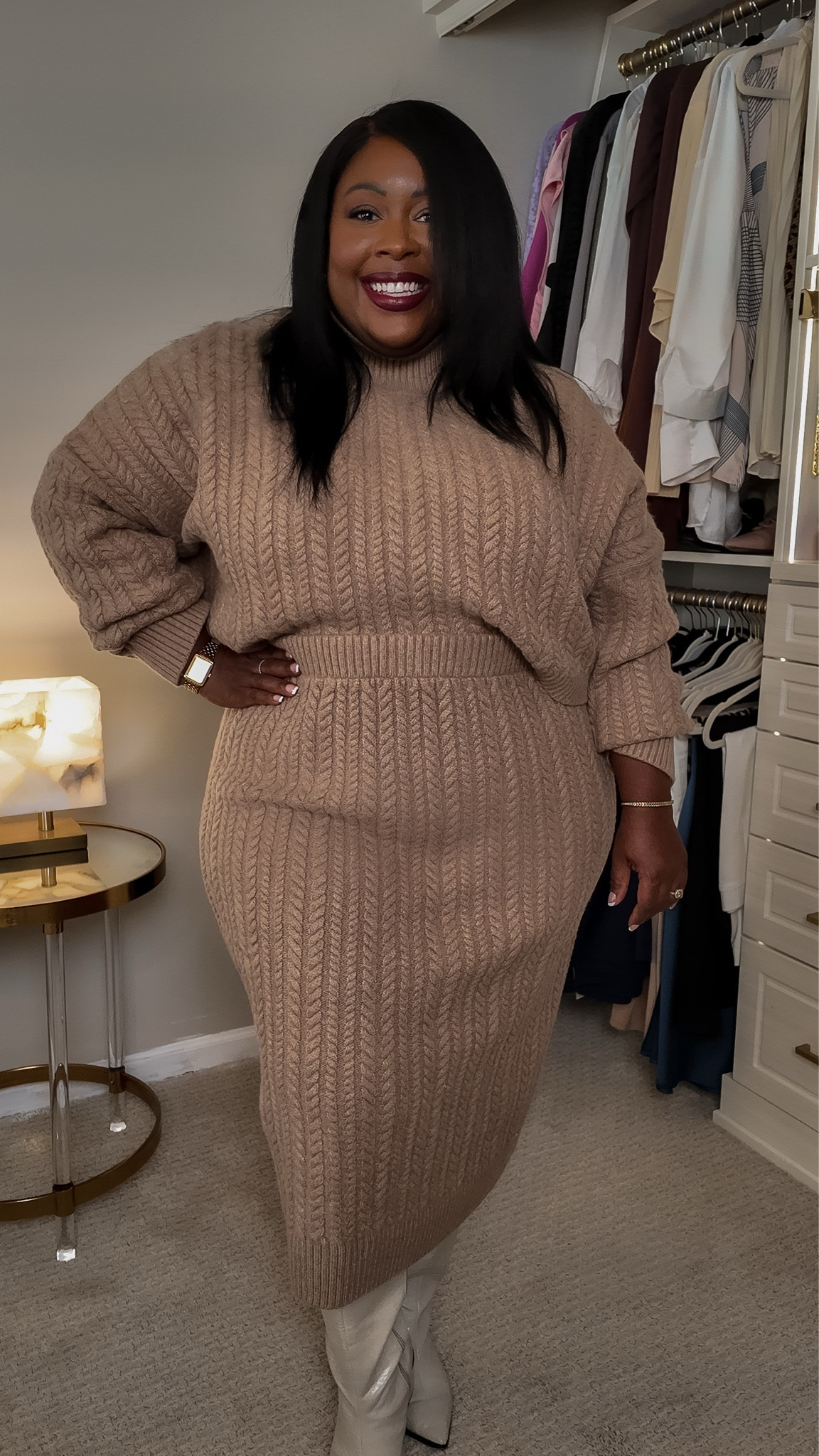 🚨Sale Alert 🚨 This knit coordinating set is wonderfully soft and warm. It’s made from a high-quality cotton and wool blend, ensuring it will last. I’m wearing a size XXL, and the fit is relaxed. The sweater is also available in red, black, and cream. My boots are from last season, and I haven't been able to find a similar pair.

#LTKSaleAlert #LTKPlusSize #LTKFindsUnder50