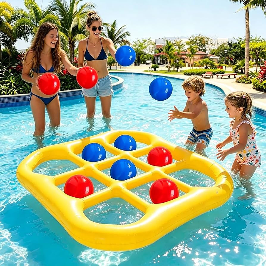 Gohytal Aufblasbares Wasserspielzeug, Tic-Tac-Toe Poolspiel mit 10 Aufblasbarer Ball Outdoor-Pool... | Amazon (DE)