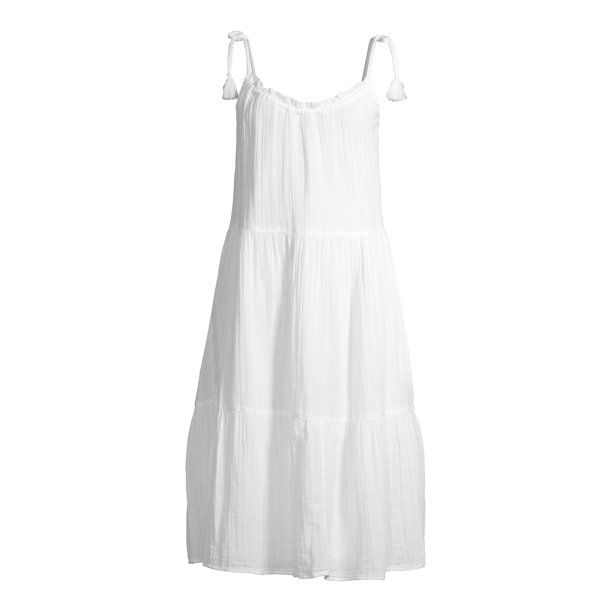 Time and Tru Women's Tiered Tie Sleeve Midi Dress | Walmart (US)