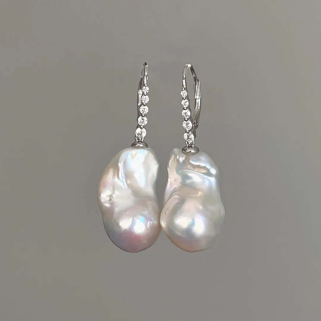 VALERIA Baroque Pearl Dangle Earrings | One-of-a-kind Flameball Pearl with Zirconia Hooks | Elega... | Etsy (US)